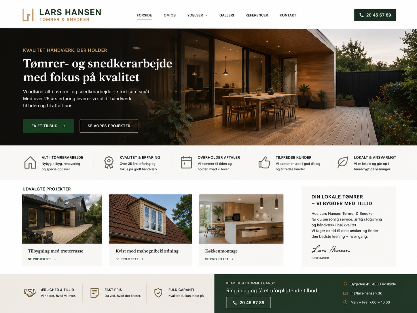 Hjemmeside for tømrervirksomhed